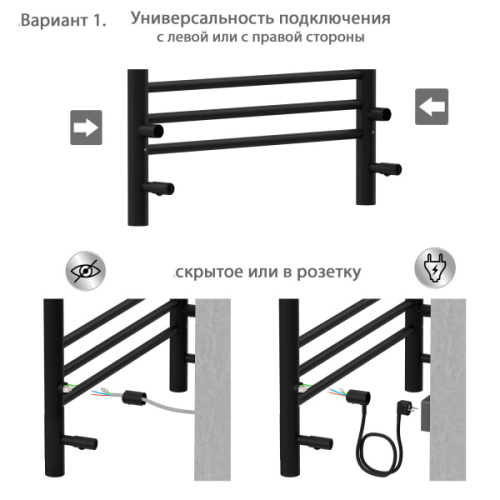 Полотенцесушитель электрический Акватек Поларис 50x70 см черный муар, настенные - фото 7