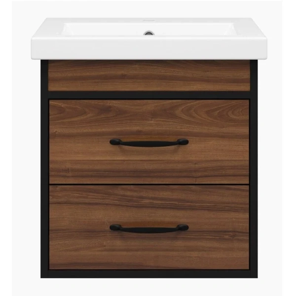 Тумба под раковину подвесная Misty Кедр 50 см орех/черная - фото 1