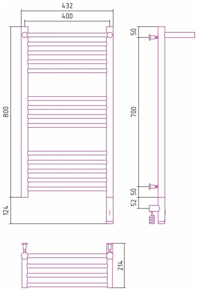 Полотенцесушитель электрический Сунержа Богема 3.0 40х80 см правый черный матовый, из нержавеющей стали, с полкой, неповоротные, с терморегулятором  - фото 6