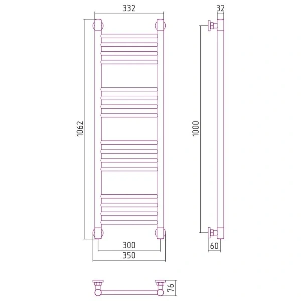 Полотенцесушитель водяной Сунержа Богема+ 30х100 см шампань, современные, hi-tech - фото 2