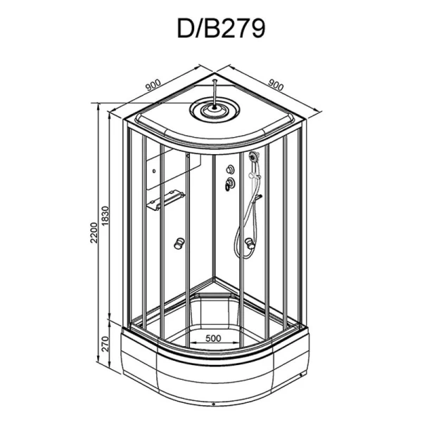 Душевая кабина Deto D 90x90 см с led подсветкой - фото 2