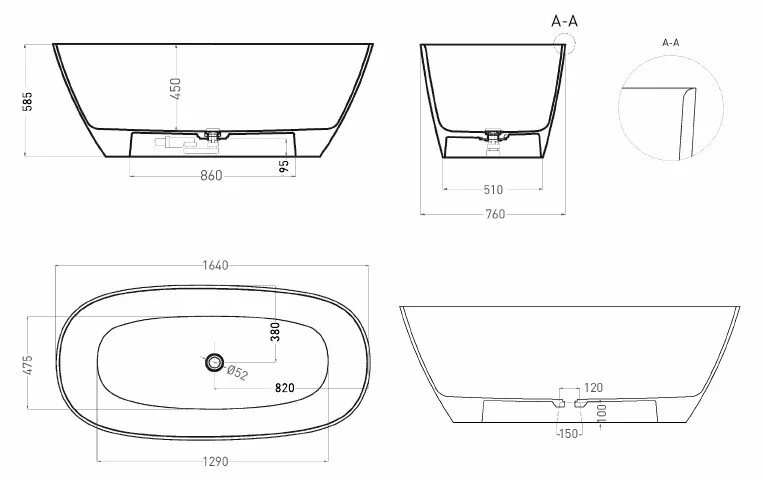 Ванна из искусственного камня Salini Sofia Light 165х75 см отдельностоящая - фото 2