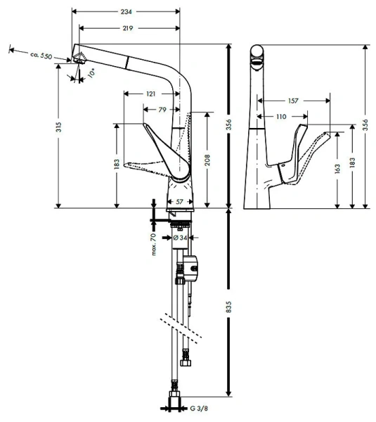 Смеситель для кухни Hansgrohe Metris под сталь, для кухни - фото 2