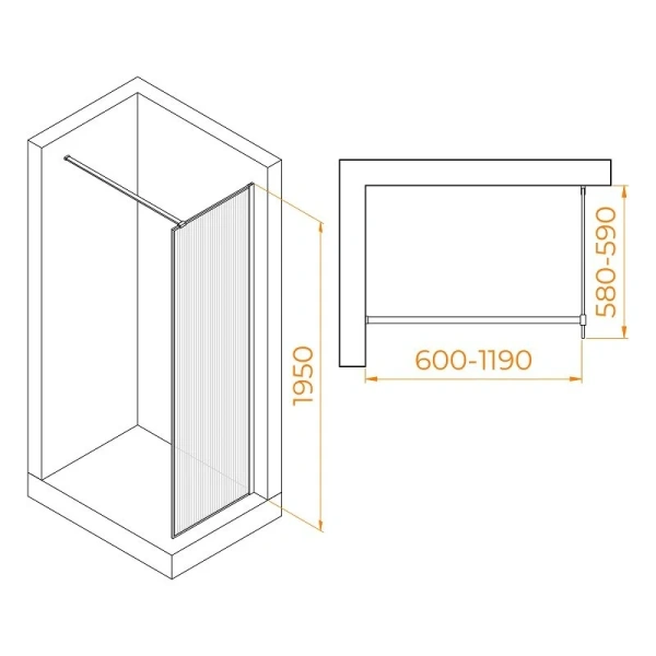 Душевая перегородка RGW Walk In WA-08B 60 см профиль черный, современные, hi-tech - фото 2