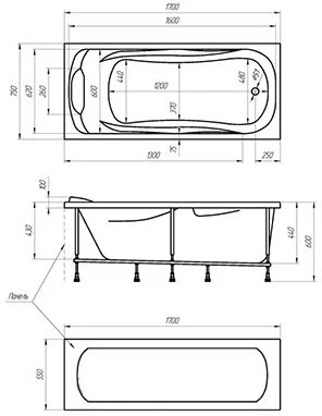 Ванна акриловая Relisan Marina Гл000008874, 170 х 75 см, белая - фото 2