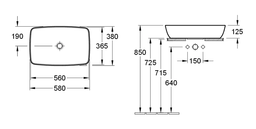 Раковина Villeroy & Boch Artis 58 см накладная, без покрытия CeramicPlus - фото 2