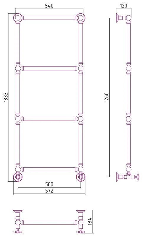 Полотенцесушитель водяной Сунержа Ренессанс 50х126 см без покрытия - фото 2