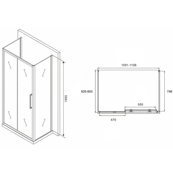 Душевой уголок Abber Schwarzer Diamant 110х85 см профиль хром, стекло матовое, прямоугольные - фото 2