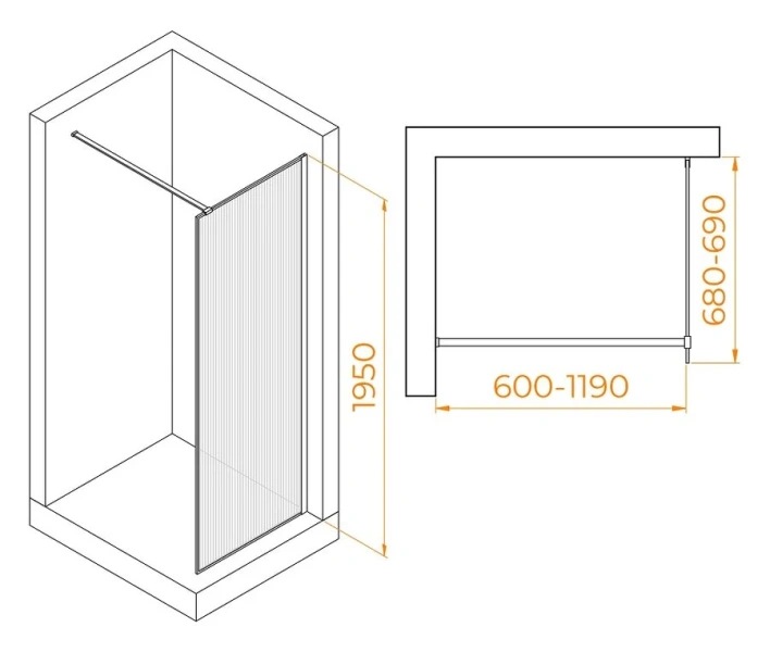 Душевая перегородка RGW Walk In WA-08 70 см профиль хром, современные, hi-tech - фото 2
