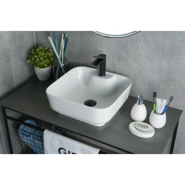 Раковина GID Geometrico N9443 41 см белая, в форме чаши, квадратная - фото 5