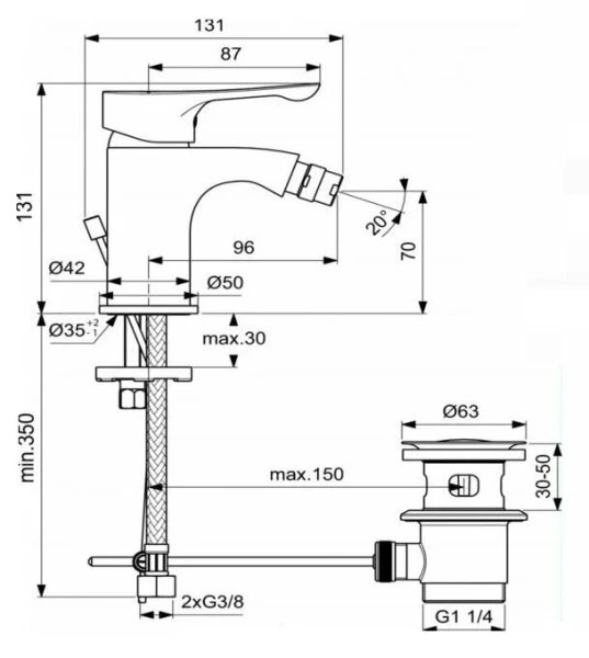 Смеситель для биде Ideal Standard Dot 2.0 с донным клапаном, хром - фото 2