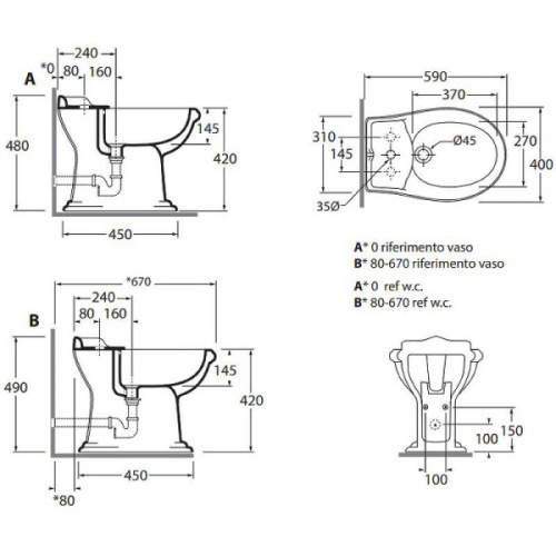 Биде напольное Azzurra Jubilaeum с одним отверстием под смеситель - фото 2