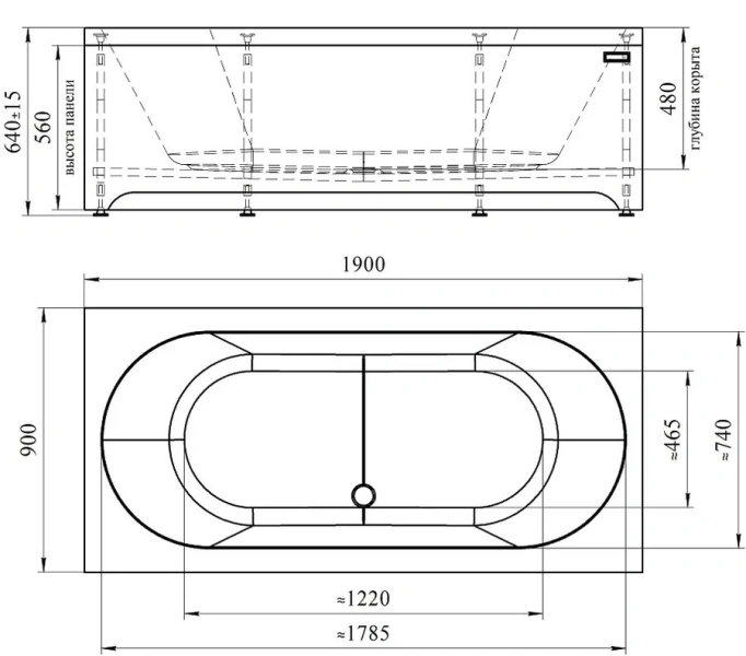 Акриловая ванна Радомир Вальс 1-01-2-0-1-194К, 190 x 90 см, каркас, фронтальный экран, сифон, слив-перелив автомат в комплекте, белая/хром - фото 2