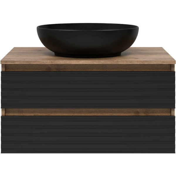 Тумба под раковину подвесная Brevita Dakota 80 см дуб галифакс олово, черный кварц, современная, hi-tech - фото 3