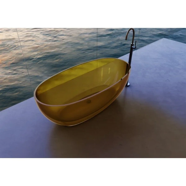 Ванна из полиэфирной смолы Abber Kristall 170x75 см желтая, овальные - фото 4