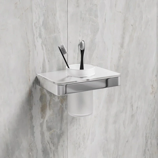 Стакан для ванной Lemark Glass line хром/белое стекло - фото 3