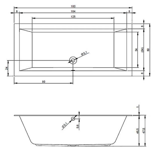 Ванна акриловая Riho Lugo 180х80 см белая, акриловые - фото 2