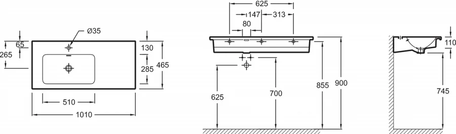 Раковина Jacob Delafon Vox 101 см левосторонняя, современные, hi-tech - фото 2