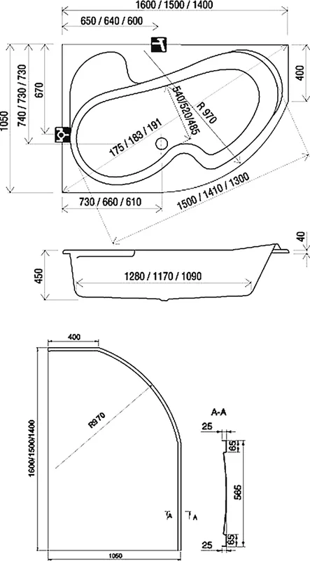 Ванна, цвет белый, левый вариант Ravak Rosa I 160-105 L CM01000000, белые index_1 - фото 10