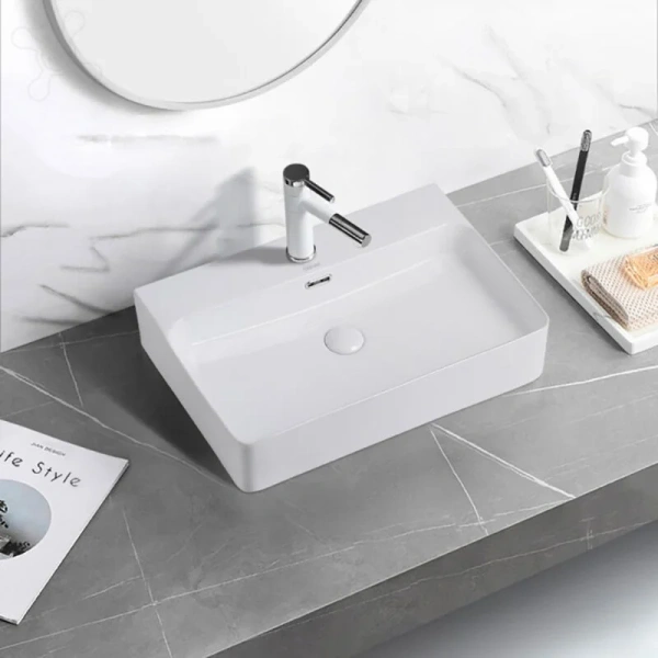 Раковина Abber Rechteck 61 см белая, накладные (на столешницу), пристенные - фото 3