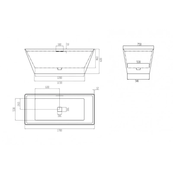 Ванна из искусственного камня Abber Berlin AM9912 170x75 см прямоугольная, искусственный камень - фото 2