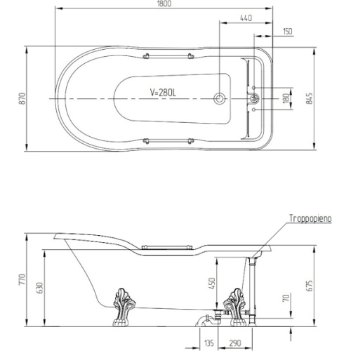 Ванна из искусственного камня Migliore Impero 180х87 см фурнитура бронза - фото 4