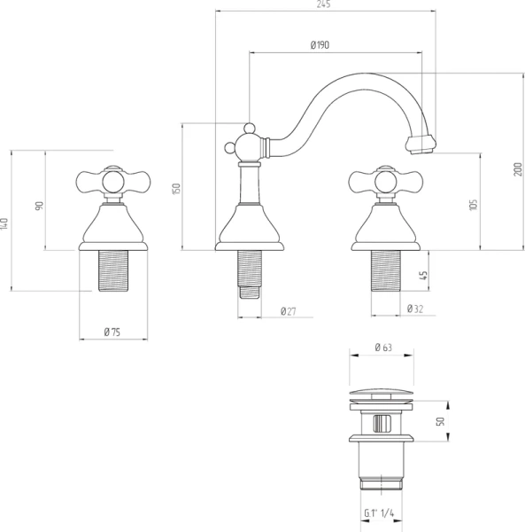 Смеситель для раковины Migliore Provance 194 на 3 отверстия - фото 4