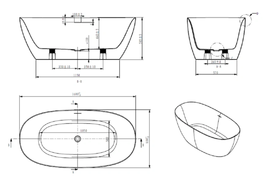 Ванна акриловая Art&Max Genova AM-GEN-1600-800, 160 x 80 см, белый - фото 2
