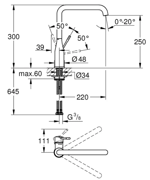 Смеситель для кухни, хром, Grohe Essence 30269000, для кухни - фото 2