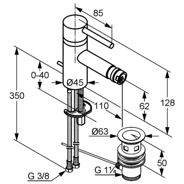 Смеситель для биде Kludi Bozz 38533 с донным клапаном - фото 2