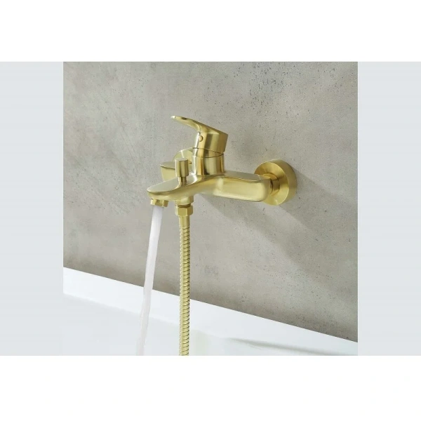 Смеситель для ванны Акватек Ника золото шлифованное, с коротким изливом - фото 7