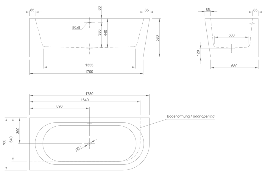 Ванна акриловая Knief Wall 0100-277 180 х 80 см угловая (L/R), без гидромассажа - фото 6