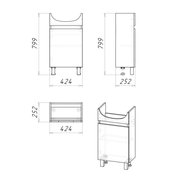 Тумба с раковиной напольная Grossman Поло 46 см ЛДСП - фото 2
