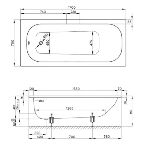 Ванна стальная Bette Form 2945-000 AD PLUS AR 170х70 см с антислип и самоочищающимся покрытием - фото 4