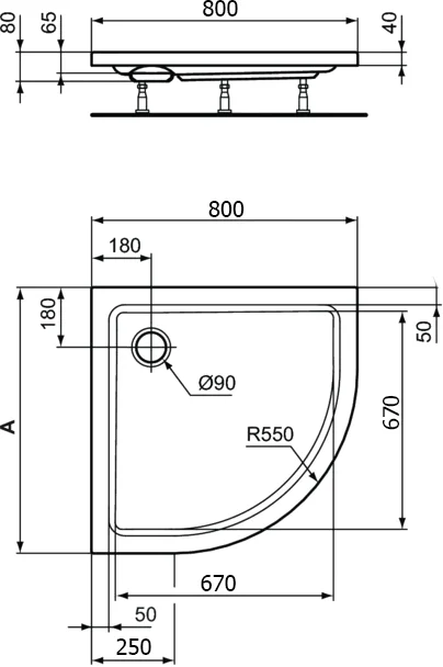 Душевой поддон Ideal Standard Hotline 80x80 см белый, полукруглые, четверть круга - фото 3