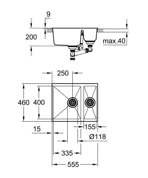 Мойка для кухни Grohe K500 55 см черный гранит - фото 2