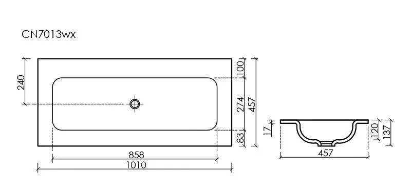 Раковина Ceramica Nova Grace 101 см белая без отверстия под смеситель - фото 2