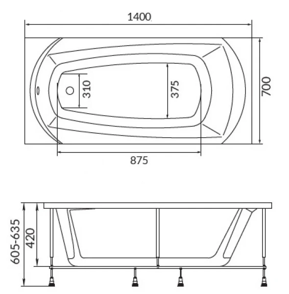 Ванна акриловая 1Marka Elegance 01эл1470 140 x 70 см, белая - фото 2