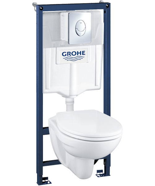 Унитаз с инсталляцией Grohe Solido Perfect с клавишей смыва хром - фото 1