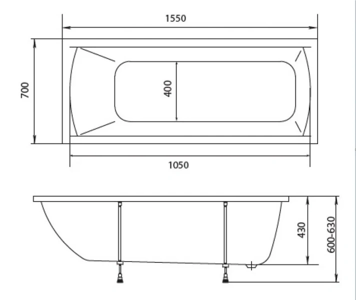 Ванна акриловая Creto Modalia 9-15570, 155 x 70, белый, прямоугольные - фото 5