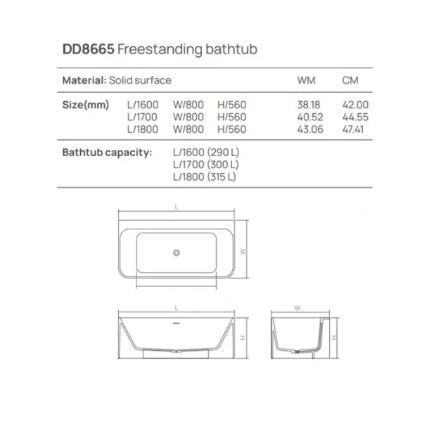 Ванна DEA Design Modern DD8665 1600 18, 160 х 80 см, из искусственного камня, цвет белый матовый - фото 2