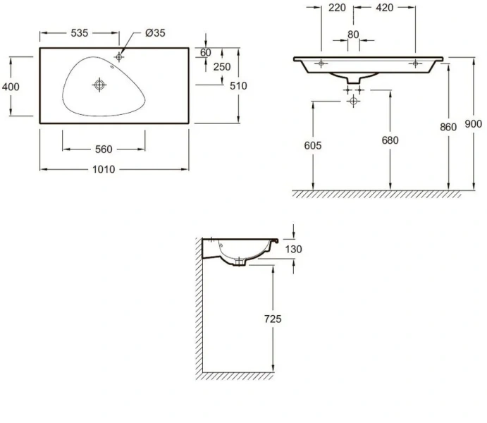 Раковина Jacob Delafon Nouvelle Vague 101 см подвесная - фото 2
