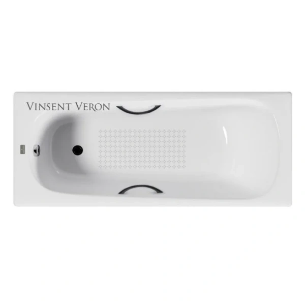 Чугунная ванна Vinsent Veron Concept VCO1407042H/VH0015BL-AS, 140 x 70 см, с антискользящим покрытием, ручки черные матовые, цвет белый - фото 3