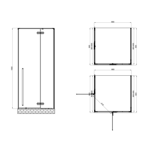Душевой уголок Abber Eins 90x90 см профиль черный - фото 3