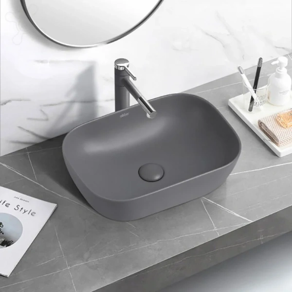 Раковина Abber Rechteck 46 см серая матовая, накладные (на столешницу), пристенные - фото 3