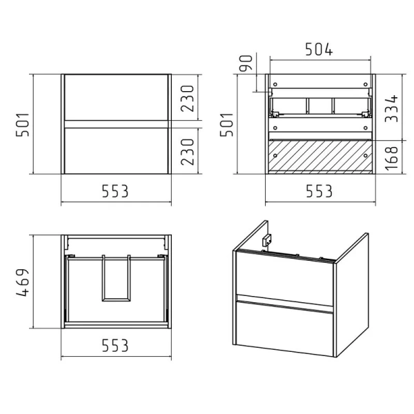 Тумба с раковиной подвесная Misty Алиса 60 см с ящиками, в наличии, нет в наличии - фото 2