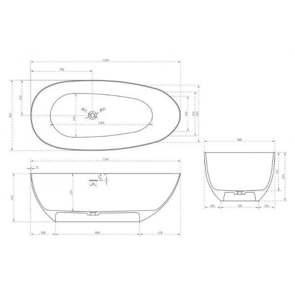 Ванна из искусственного камня Abber Stein 170х80 см овальная - фото 2