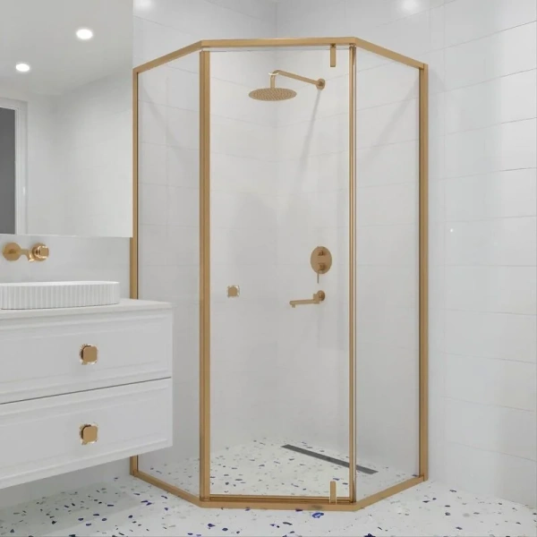 Душевой уголок RGW Hotel HO-088Gb 100x100 см профиль золото Brush, стекло прозрачное - фото 1