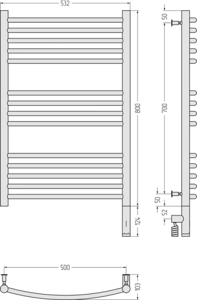 Полотенцесушитель электрический Сунержа Богема 3.0 50x80 см шампань, правый - фото 4
