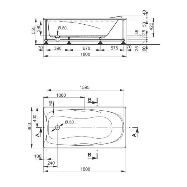 Ванна акриловая Veedi Una 180x80, 13118080 - фото 2